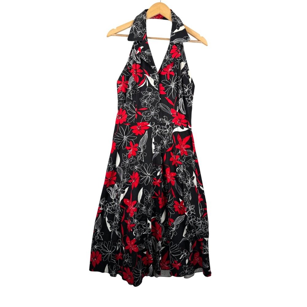 VTG Alyn Paige New York floral Rockabilly halter‎ dress colorful 90s sz 9/10